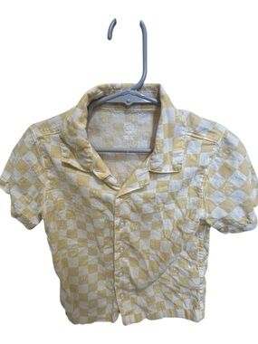 wonder nation Yellow and White Checker Short Sleeve Button-Up